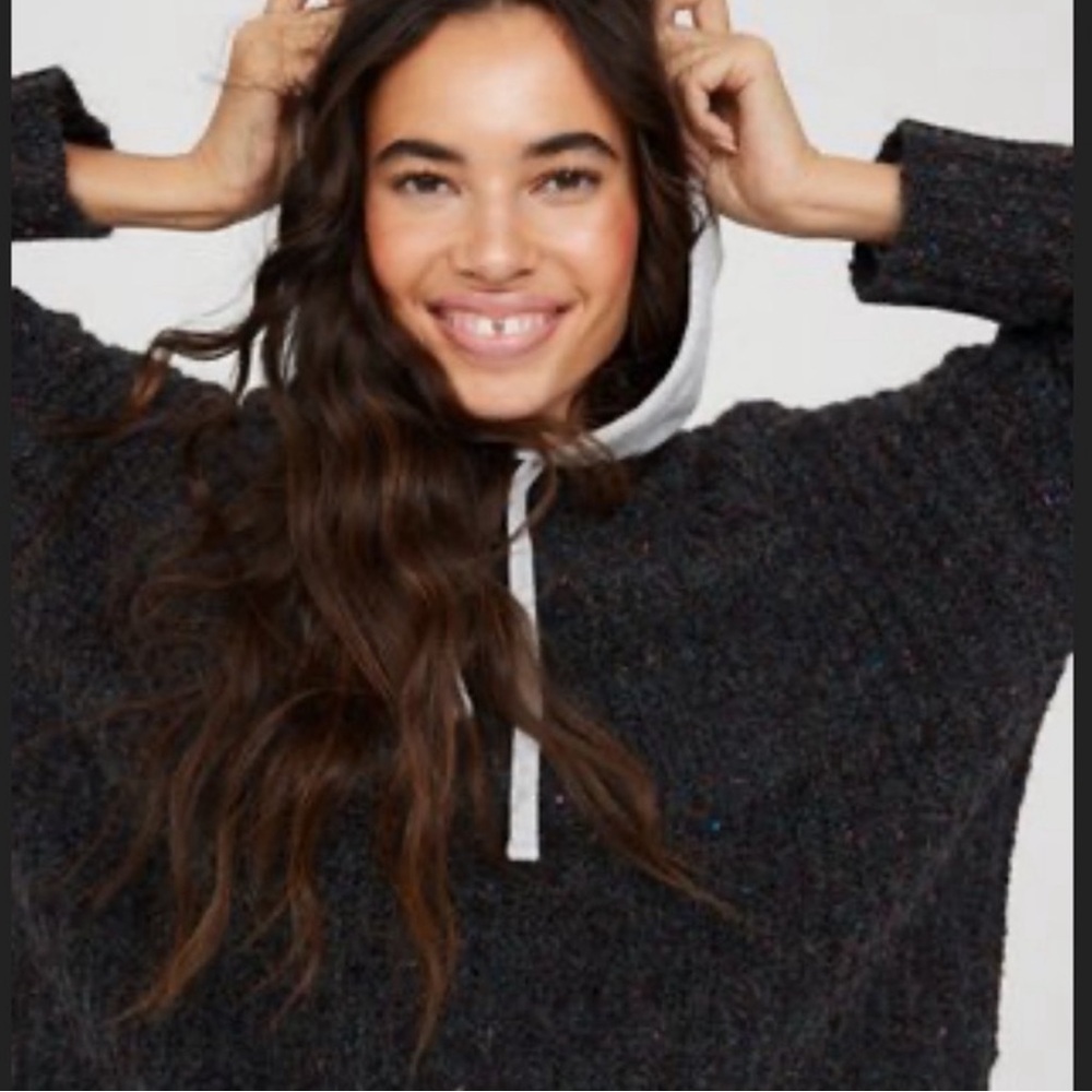 ✨BWOT✨ Chunky knit 🧶 Pullover with Jersey Hoodie Slouchy Oversized Comfy 🤗